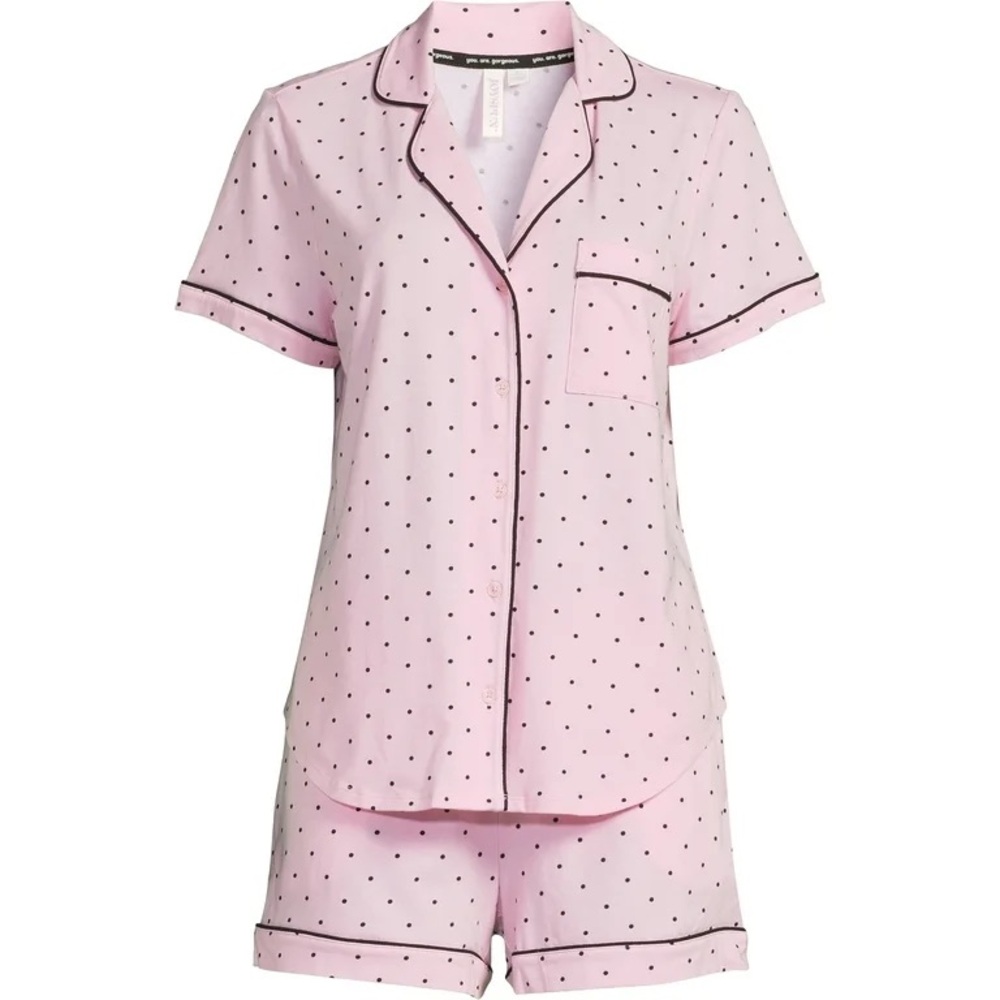 Victoria’s Secret pink polka dot pajama set Cami top shorts & shirt